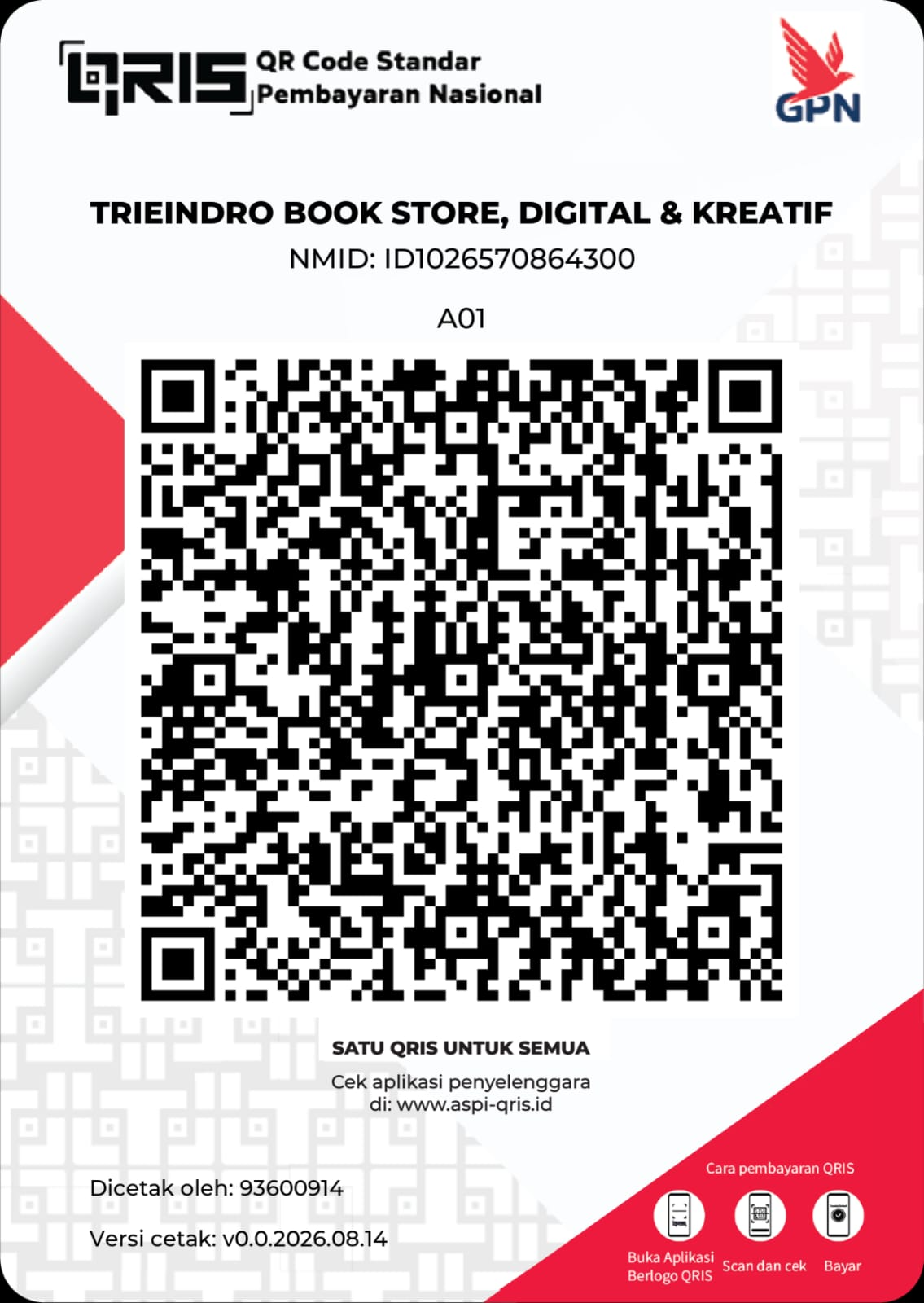 QRIS GoPay Merchant Trieindro Book Store